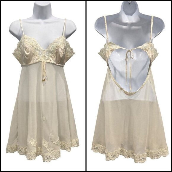 VTG 1998 Y2K Victorias Secret Babydoll Cami Camisole Top Lace Satin Cream Size M - Picture 1 of 16